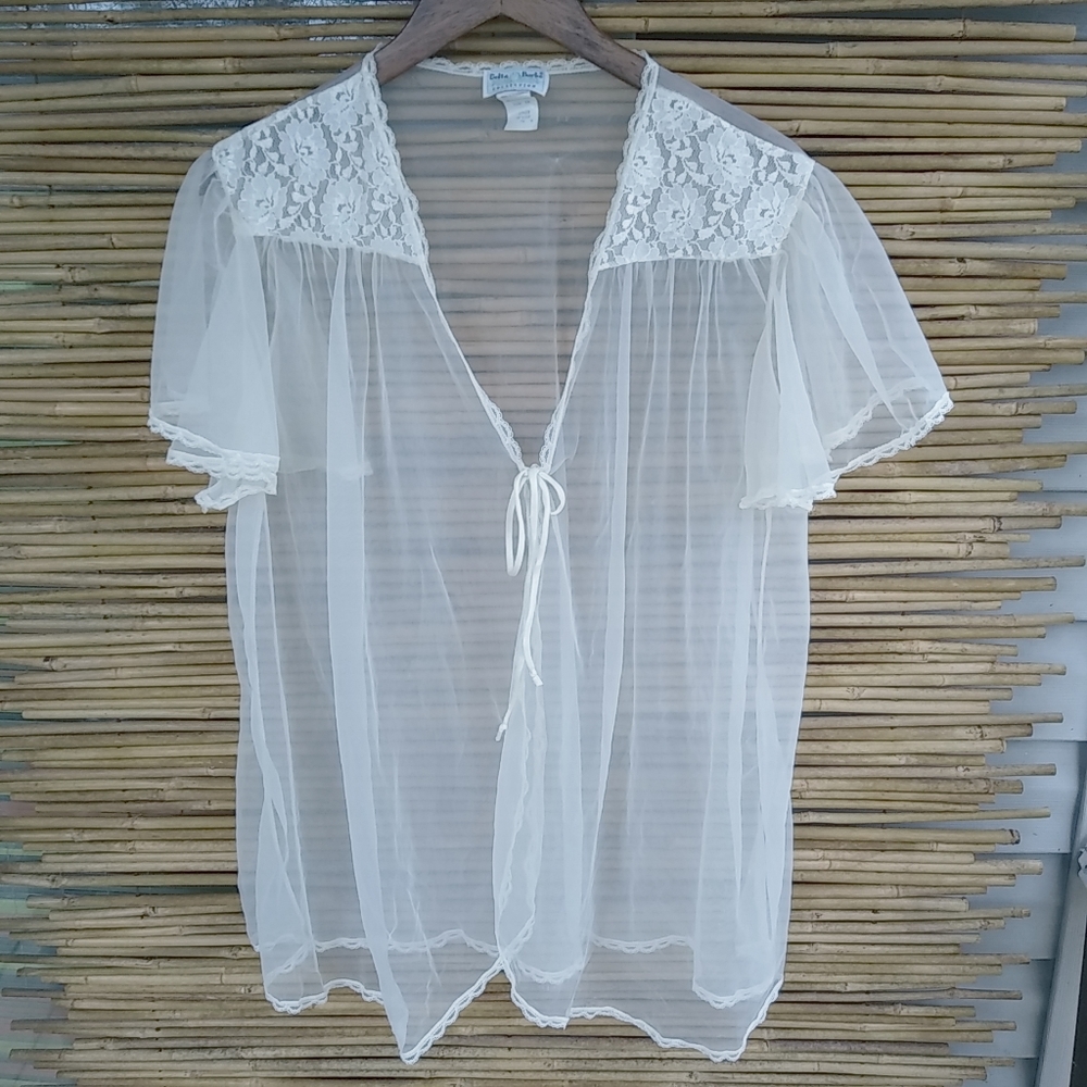 Delta Burke 1X Negligee Pinoir Lace Detail Tie Front Plus